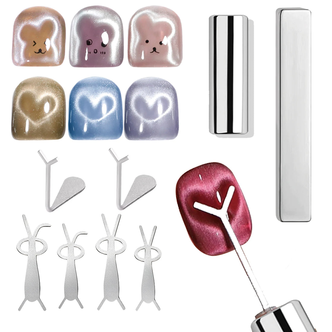Nail Art Magnet Set Folded Ear Rabbit Cat Bear Cat Eye Magnet Stick Strong Heart-Shaped Magnet For DIY Gel Polish Magnetic Tools