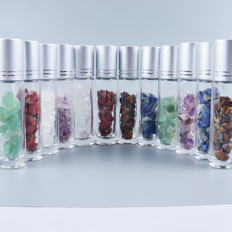 Crystal Jade Ball Roller Bottle Essential Oil Crushed Stone Natural Amethyst Healing Sphere Massage Around the Eyes Face Care