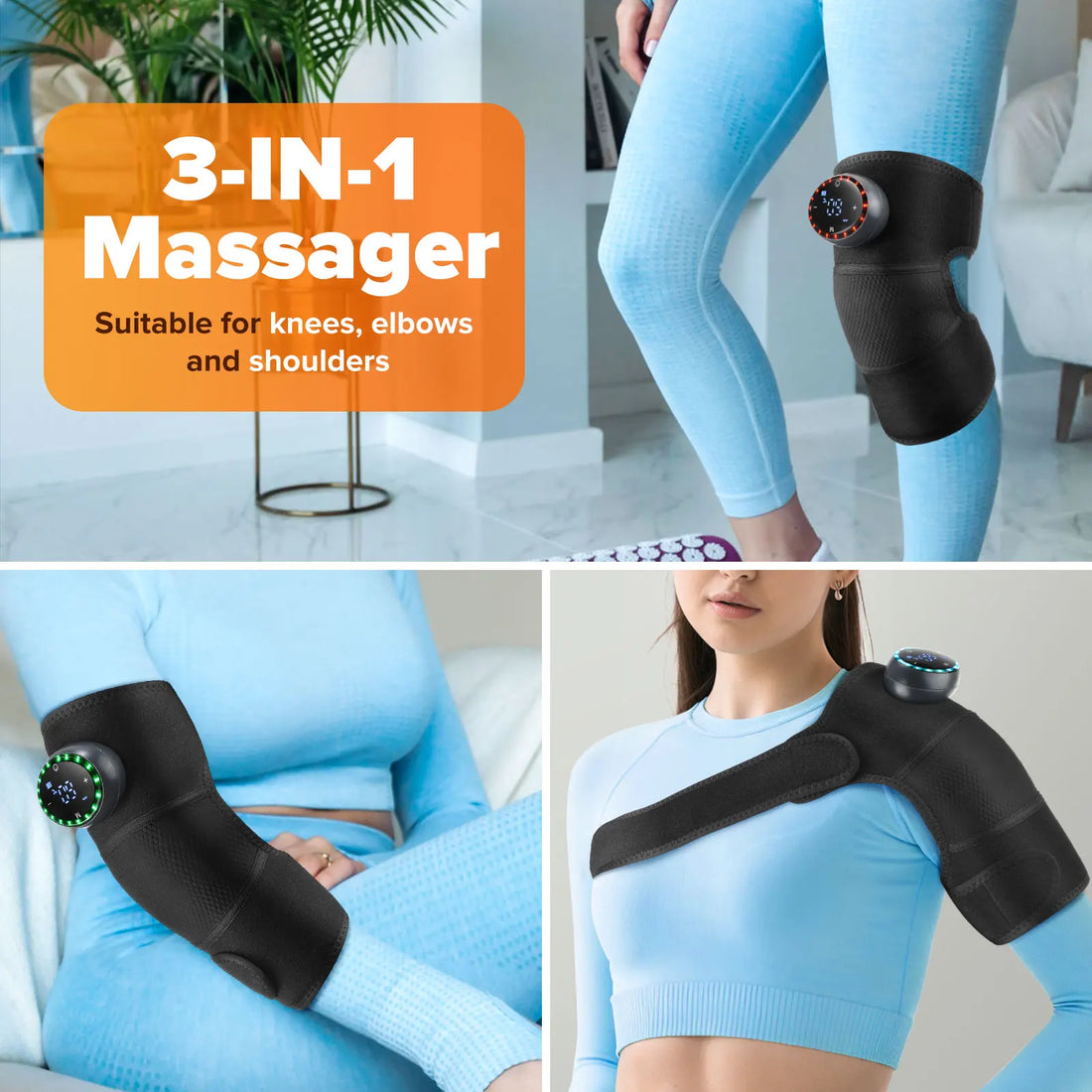3 in 1 Cordless Heating Knee Shoulder Pad Massager Electric Knee Vibration Massage Belt Hot Compress Leg Joint Muscle Relax