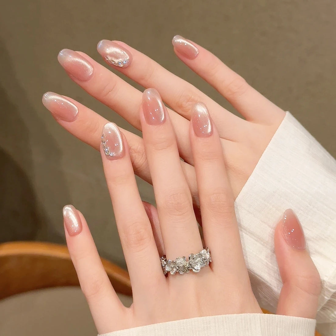 10Pcs Simple Fashion Handmade Press on Nails Glitter Cat Eye Fake Nails Wearable Nails Full Cover False Nail Uñas Postizas