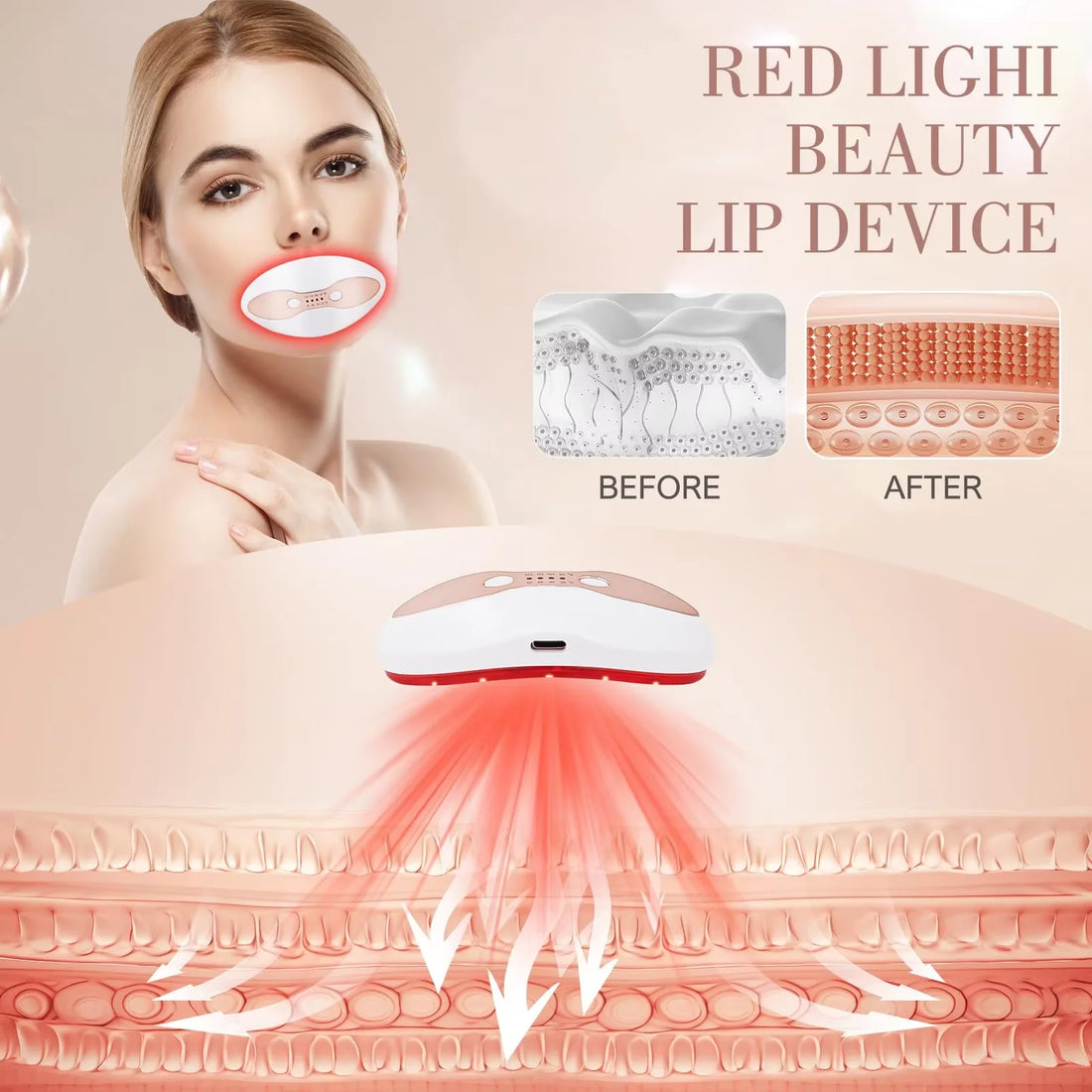 Lip Plumper Device Red Light Therapy, 2 in 1 Lip and Eye Care Tool with Heated for Anti-Aging, Smooth Lip Wrinkles, Lip Plumper