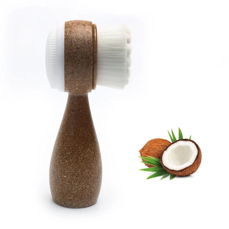 1Pc Coconut Shred Handle Facial Brush Double Sided Facial Cleanser Blackhead Removing Pore Cleaner Exfoliating Facial Brush