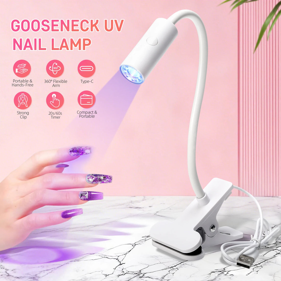 UV LED Light for Nails Polish Drying Lamp 360° Flexible Clip-on Desk Clip Mini USB Portable Nail Dryer Manicure Salon Tools