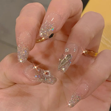 Long Coffin Nail Wearing Nail Plate, Ballet Nail Finished Products, Fashion Glitter Diamond Nail Patch