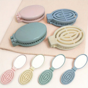 Foldable Travel Hair Brushes with Mirror Portable Folding Pocket Hair Brush Mini Hair Comb Compact Size Hair Massage Comb