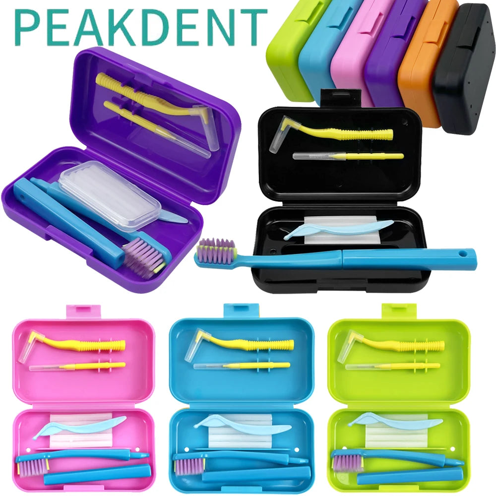 1 Box Dental Cleaning Care Kits Portable Travel Oral Teeth Cleaning Set Detachable Toothbrush Interdental Brush Storage Case