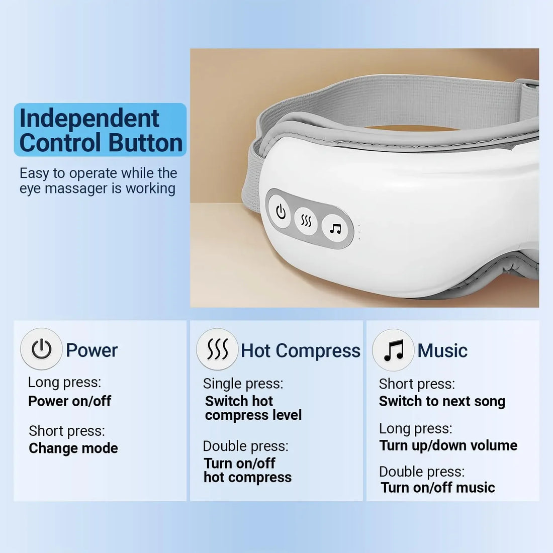 Eye Massager with Heat Folding Airbag Eye Mask Ergonomic Fit Wireless Heated Eye Massager 5 Modes Portable Massaging Eye Mask