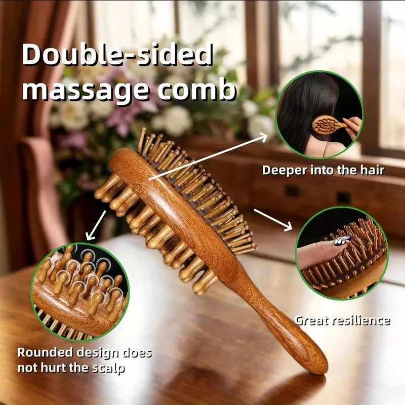 1pc Double Sided Air Bag Comb Fashion Anti Static Scalp Massage Wood Comb - Premium Wooden Massage Comb - Whole Body Use