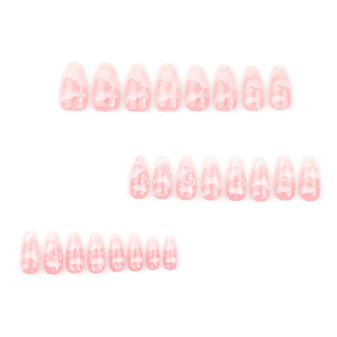 24Pcs Pink Cloud Sweet Star Moon Acrylic Nails Press on Almond Wearable Full Cover False Nails Art Tips Fingernail Beauty