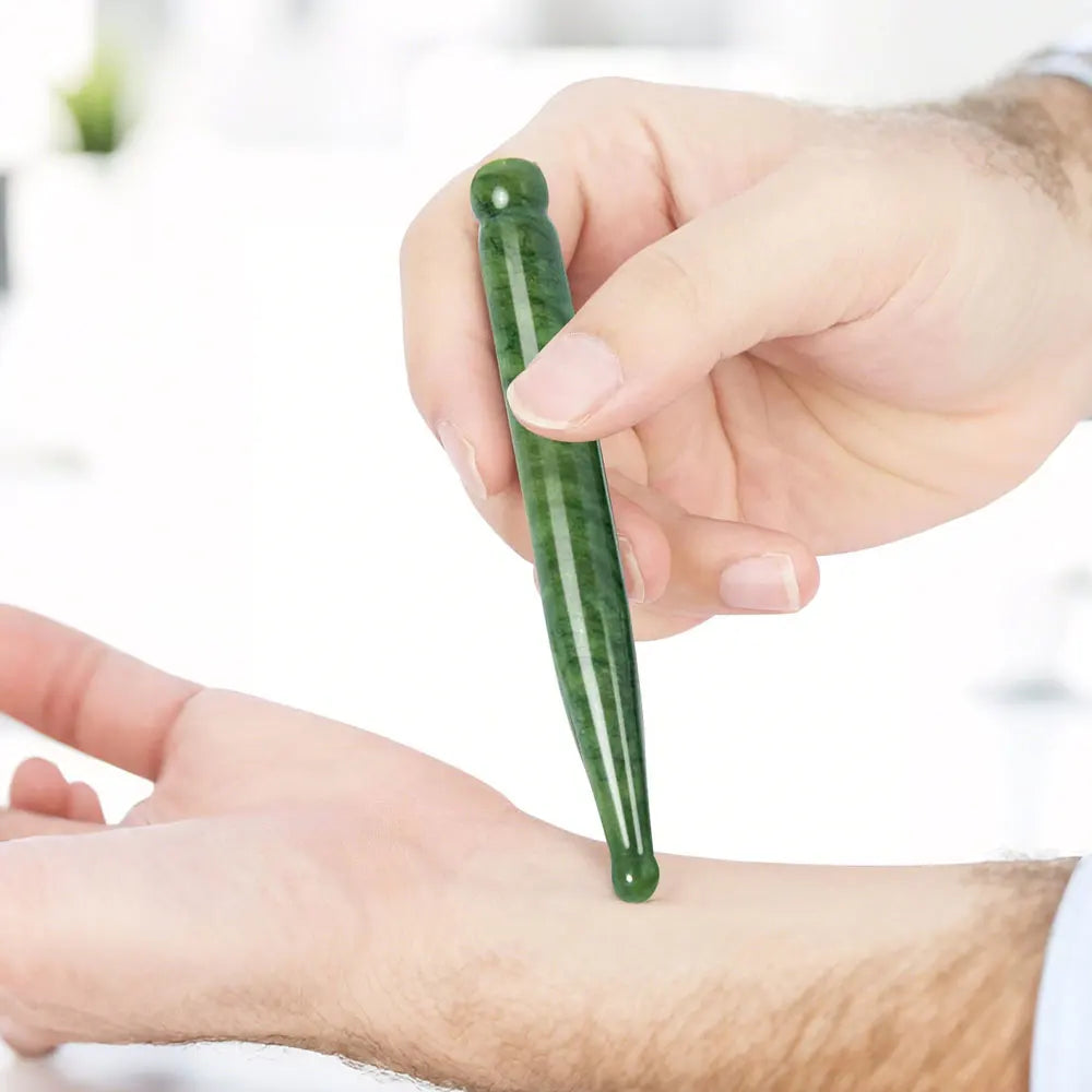 Natural Jade Face Acupuncture Point Guasha Massage Stick Handmade SPA Therapy Rose Quartz Jade Stone Gua Sha Scraping Massager