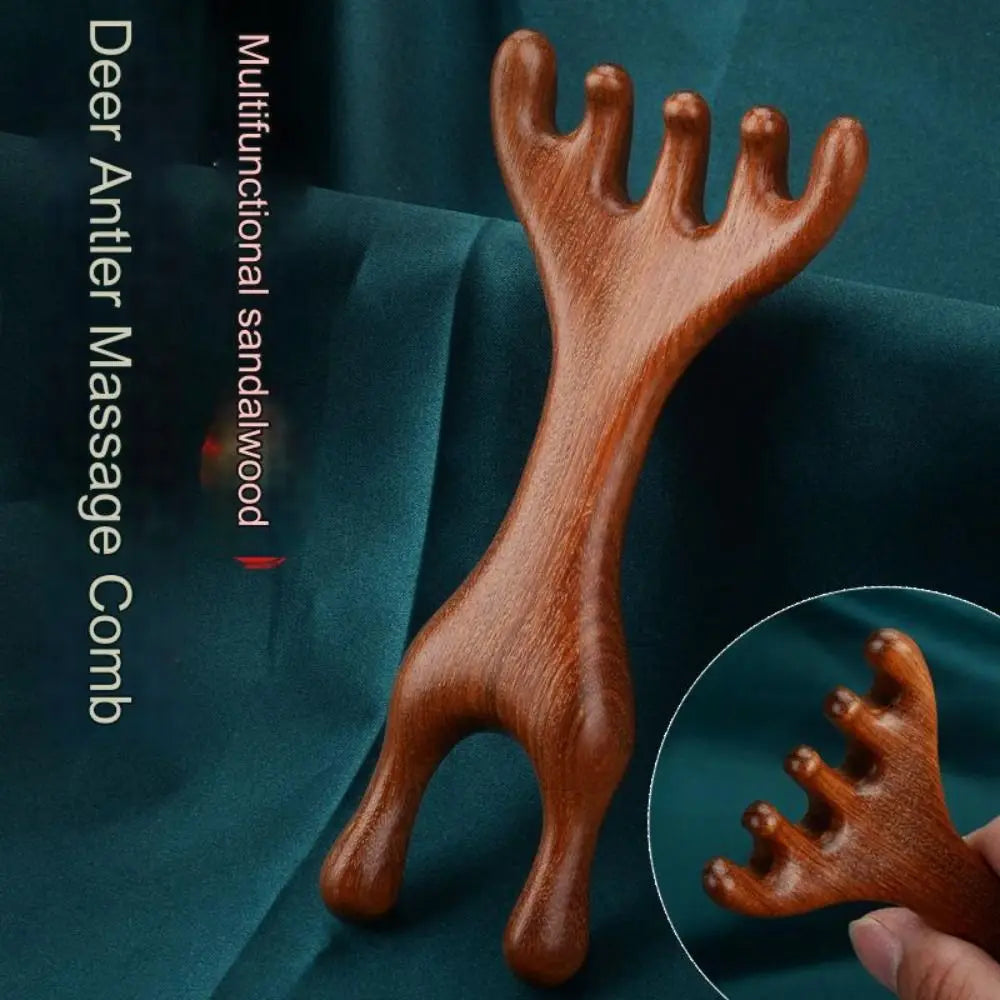 1Pc/2Pcs Double Headed Body Meridian Massage Comb Deer Antlers Sandalwood Wood Therapy Massage Comb Anti-static Tool
