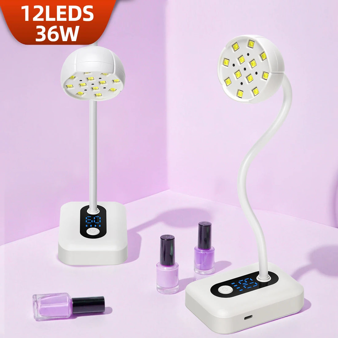 36W Rechargeable UV LED Nail Lamp Cordless 12LEDS Nail Dryer 360° Bendable Fast Drying Nail Manicure Polish Glue Gel Curing Lamp