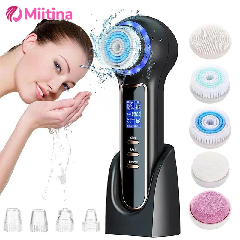 5 in 1 Electric Facial Cleansing Brush Blackhead Remover Vacuum With Rechargeable Face Spin Brush Facial Pore Deep Cleansing