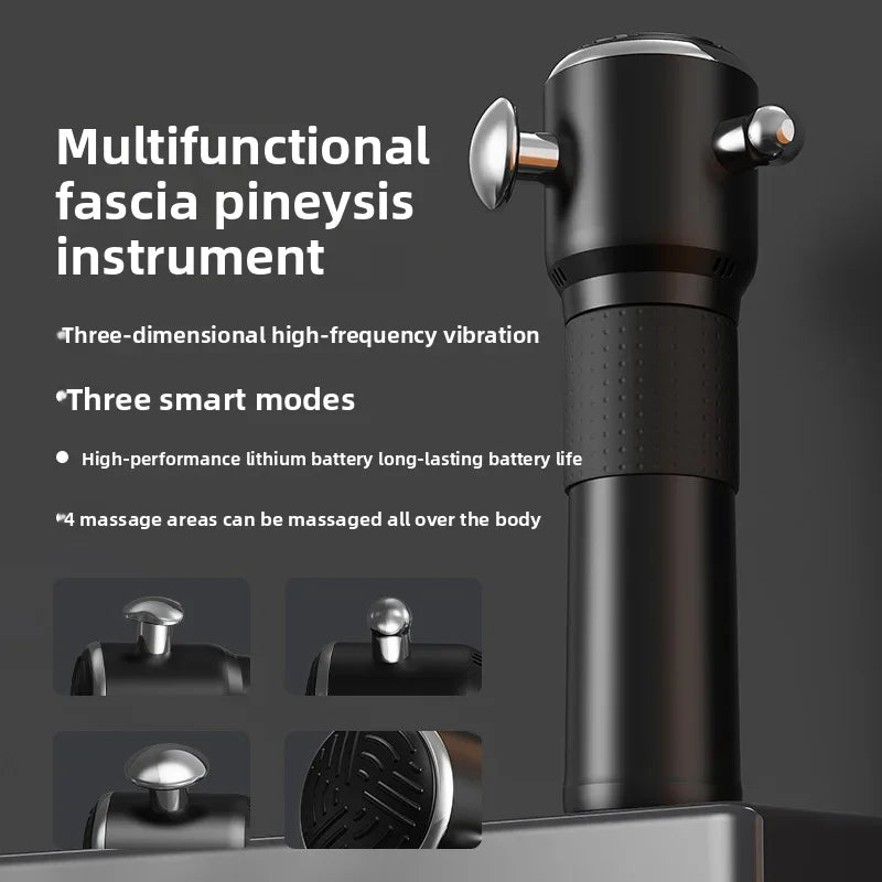High Frequency Fascia Gun Handheld Cordless Rechargeable 3 Speeds Deep Muscle Massager with 4 Massage Heads for Full Body
