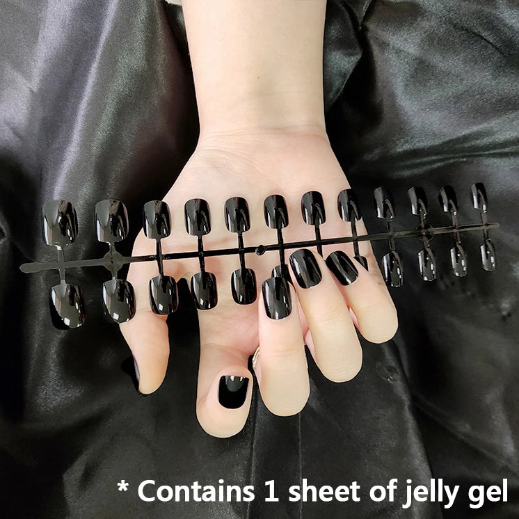 Glossy Solid Color Nail Art Short Square Colored Detachable Fake Nails Wearable Finished False Nails Press on Nails with Glue