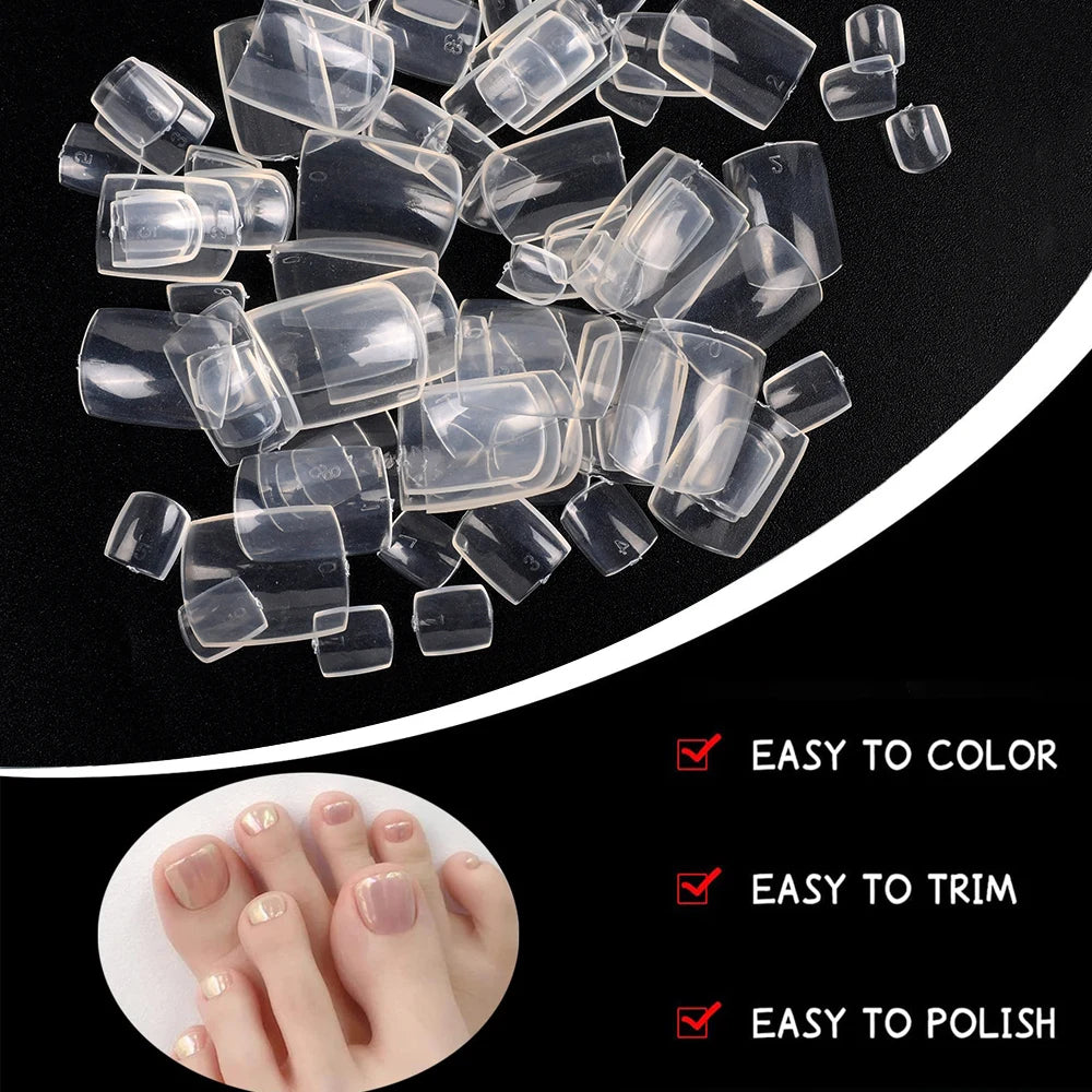 100pcs False Toe Nails Tips Full Cover Press on Toe Foot Nails Tips Artificial Acrylic Nail Capsules False Nail Manicure Tools